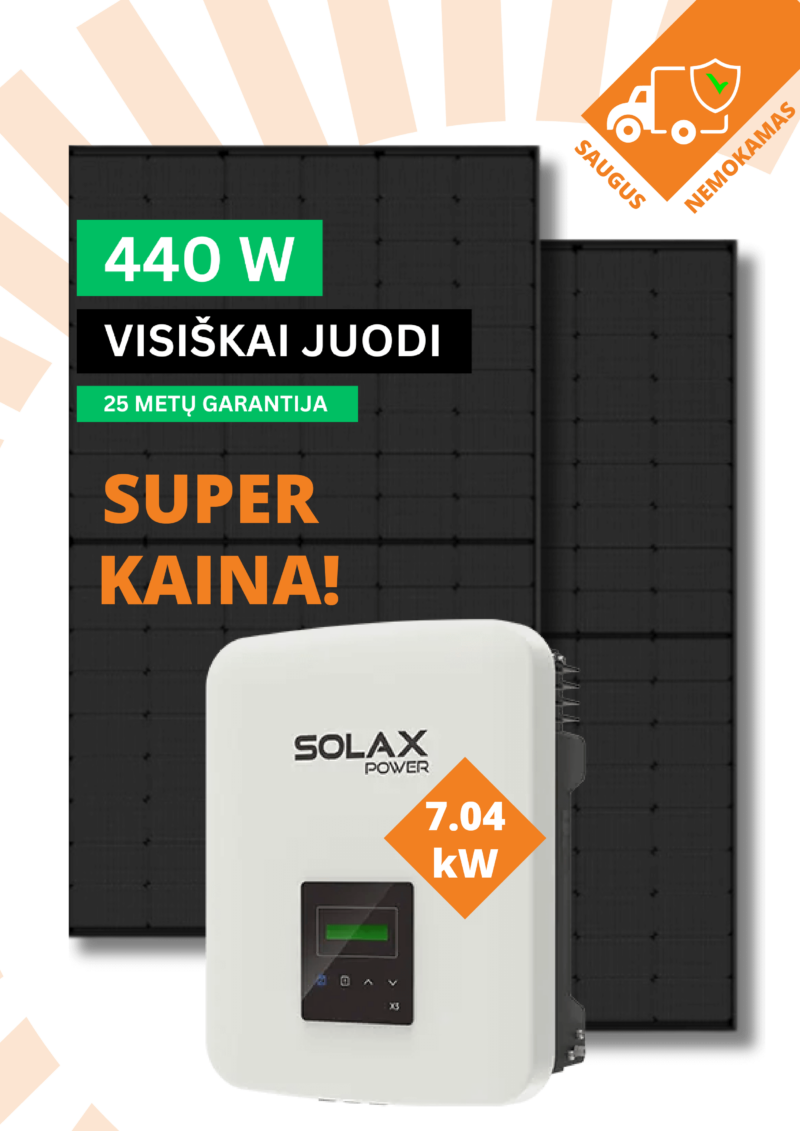 7kW saulės elektrinės komplektas Solax + Jinko